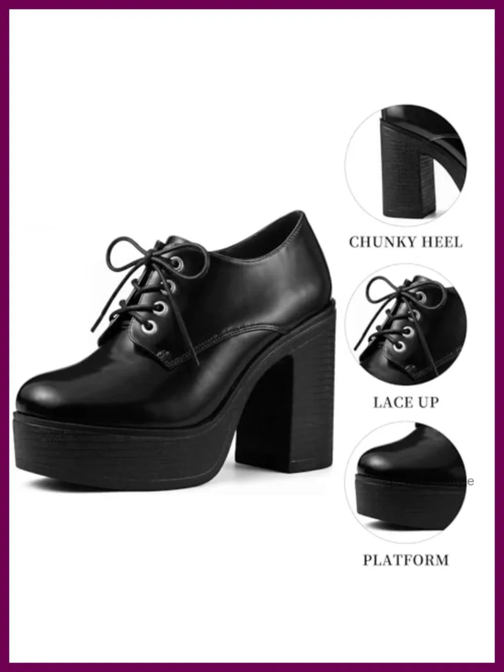 Faux Leather Lace Up Chunky Heel Platform Ankle Boots
